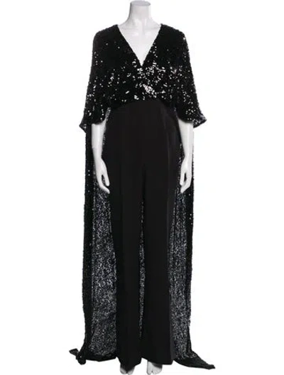 Pre-owned Safiyaa V-neck Jumpsuit In Black