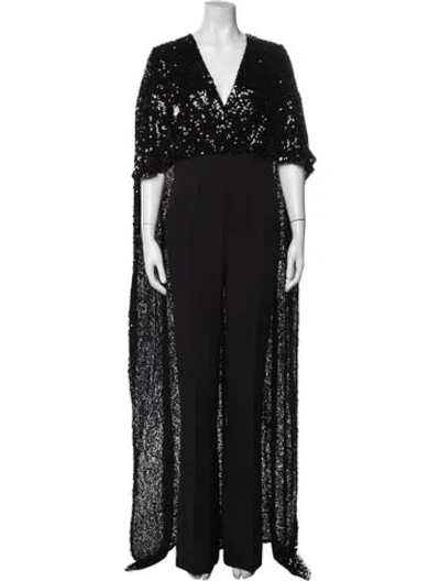 Pre-owned Safiyaa V-neck Jumpsuit In Black