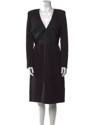 Pre-owned Safiyaa V-neck Knee-length Dress In Black