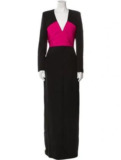 Pre-owned Safiyaa V-neck Long Dress In Black