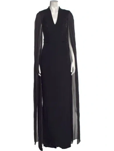 Pre-owned Safiyaa V-neck Long Dress In Black