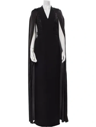 Pre-owned Safiyaa V-neck Long Dress In Black