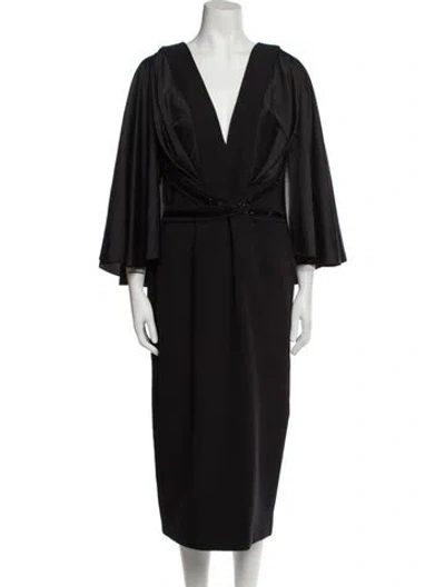 Pre-owned Safiyaa V-neck Long Dress In Black