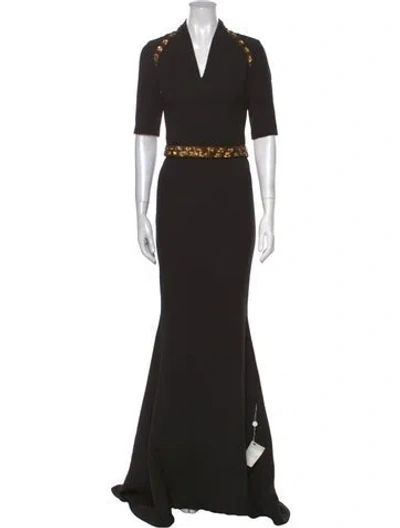 Pre-owned Safiyaa V-neck Long Dress In Black