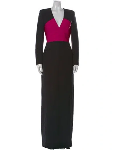 Pre-owned Safiyaa V-neck Long Dress In Black