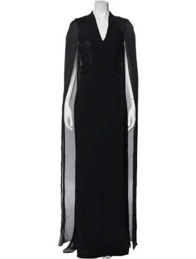 Pre-owned Safiyaa V-neck Long Dress In Black