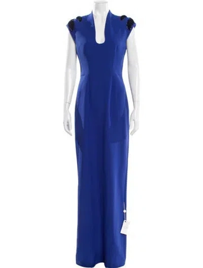 Pre-owned Safiyaa V-neck Long Dress In Blue
