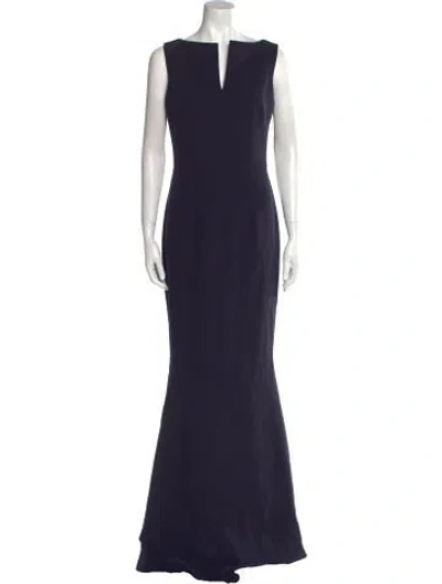 Pre-owned Safiyaa V-neck Long Dress In Blue