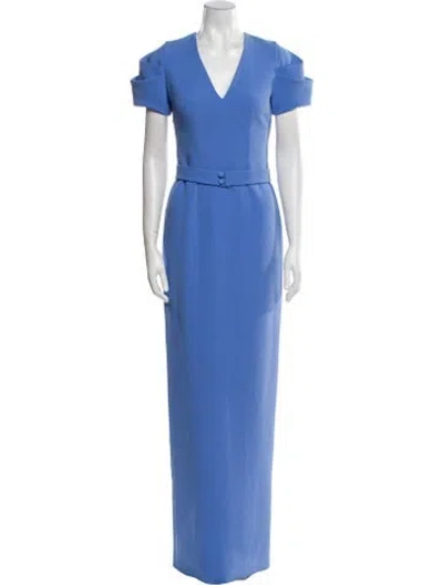 Pre-owned Safiyaa V-neck Long Dress In Blue