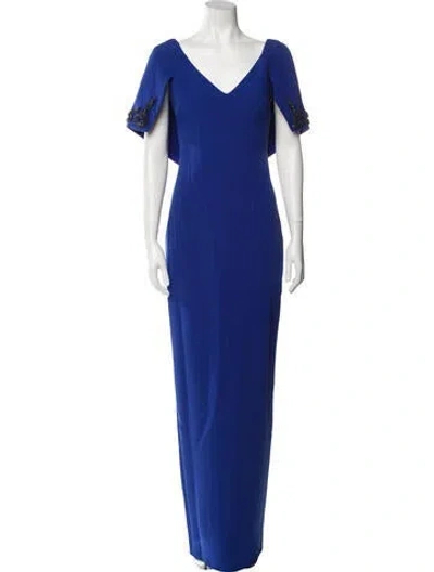Pre-owned Safiyaa V-neck Long Dress In Blue