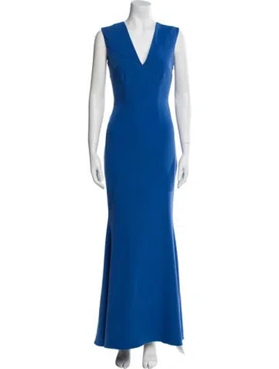 Pre-owned Safiyaa V-neck Long Dress In Blue