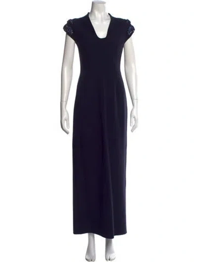 Pre-owned Safiyaa V-neck Long Dress In Blue