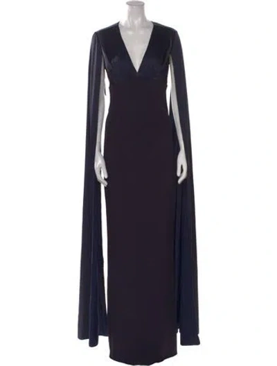 Pre-owned Safiyaa V-neck Long Dress In Blue
