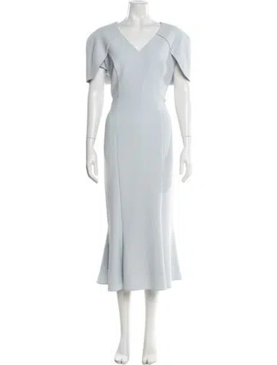 Pre-owned Safiyaa V-neck Long Dress In Blue