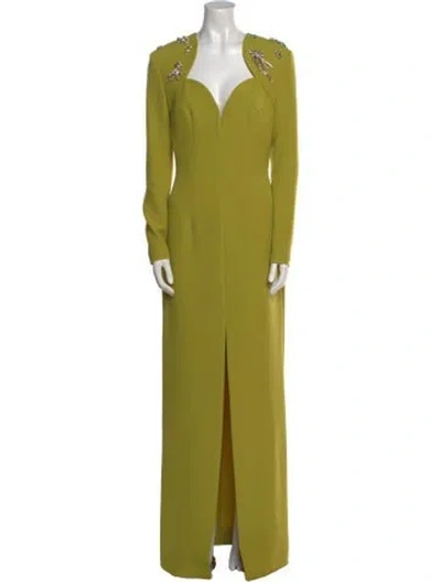 Pre-owned Safiyaa V-neck Long Dress In Green