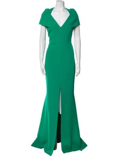 Pre-owned Safiyaa V-neck Long Dress In Green