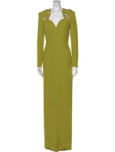 Pre-owned Safiyaa V-neck Long Dress In Green