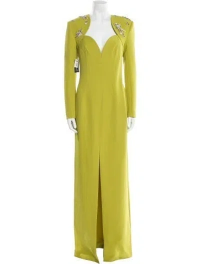 Pre-owned Safiyaa V-neck Long Dress In Green