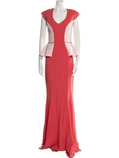 Pre-owned Safiyaa V-neck Long Dress In Orange