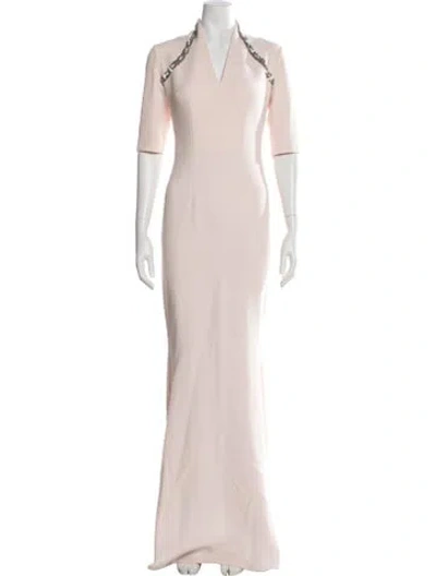 Pre-owned Safiyaa V-neck Long Dress In Pink
