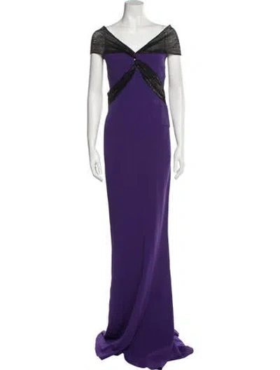 Pre-owned Safiyaa V-neck Long Dress In Purple