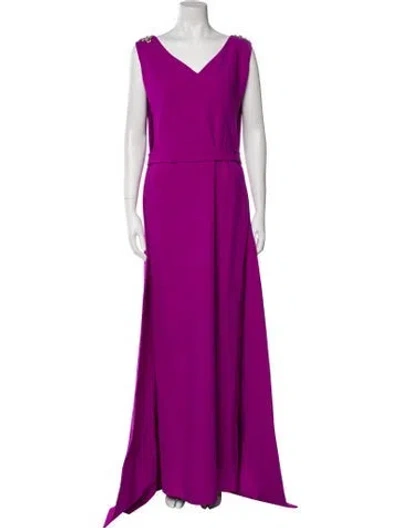 Pre-owned Safiyaa V-neck Long Dress In Purple
