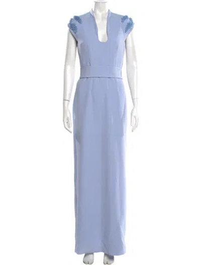 Pre-owned Safiyaa V-neck Long Dress In Purple