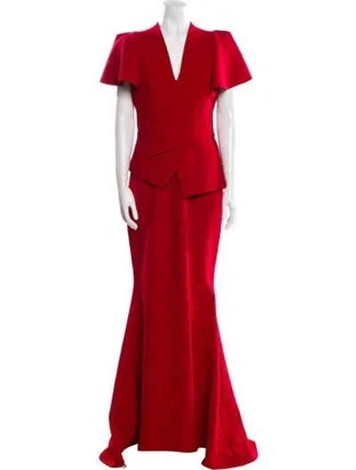 Pre-owned Safiyaa V-neck Long Dress In Red