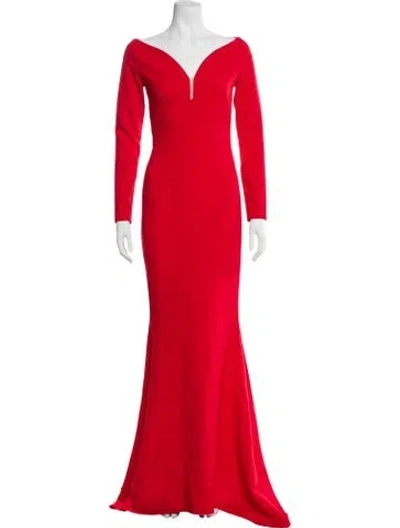 Pre-owned Safiyaa V-neck Long Dress In Red