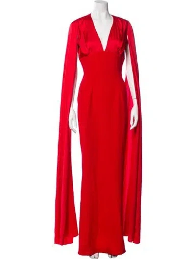 Pre-owned Safiyaa V-neck Long Dress In Red