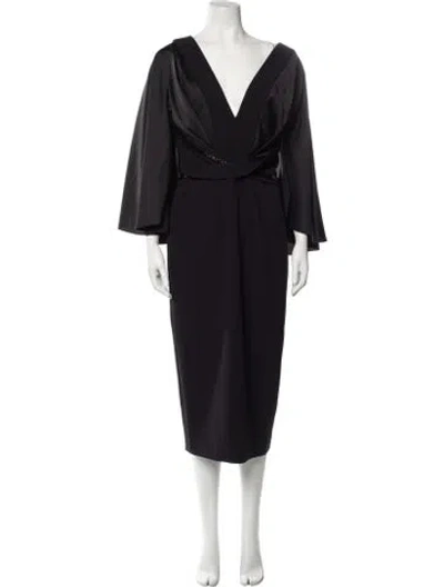 Pre-owned Safiyaa V-neck Long Dress W/ Tags In Black