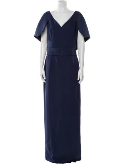 Pre-owned Safiyaa V-neck Long Dress W/ Tags In Blue