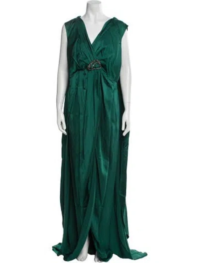 Pre-owned Safiyaa V-neck Long Dress W/ Tags In Green