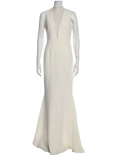 Pre-owned Safiyaa V-neck Long Dress W/ Tags In Neutral