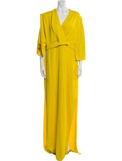 Pre-owned Safiyaa V-neck Long Dress W/ Tags In Yellow