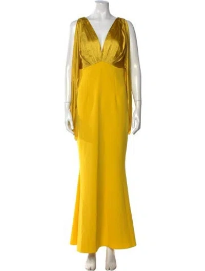 Pre-owned Safiyaa V-neck Long Dress In Yellow