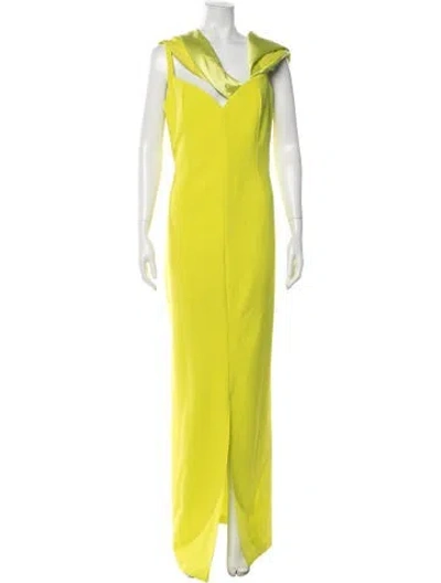 Pre-owned Safiyaa V-neck Long Dress In Yellow