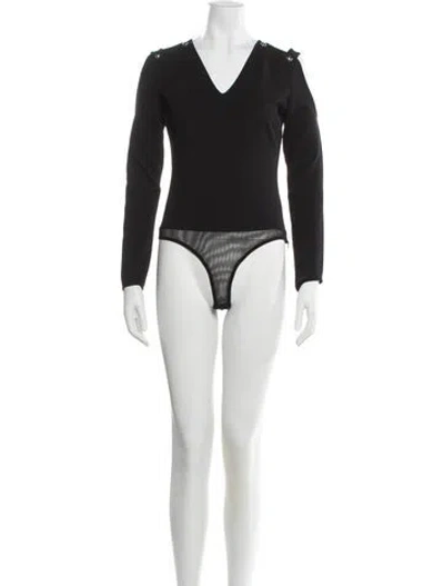 Pre-owned Safiyaa V-neck Long Sleeve Bodysuit In Black