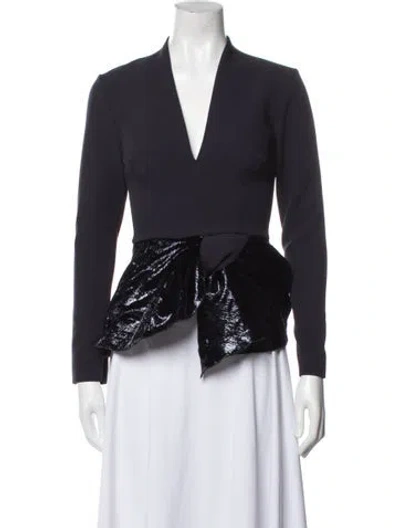 Pre-owned Safiyaa V-neck Long Sleeve Top In Blue