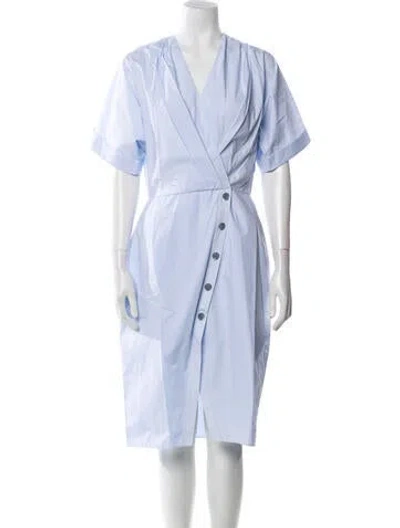 Pre-owned Safiyaa V-neck Midi Length Dress In Blue