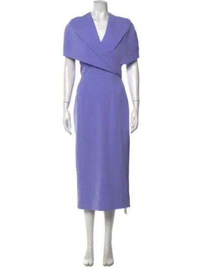 Pre-owned Safiyaa V-neck Midi Length Dress In Blue
