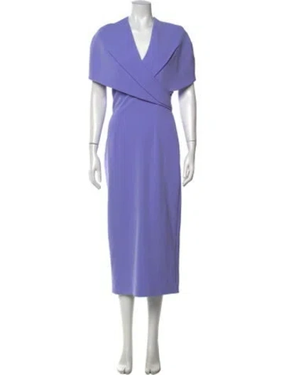 Pre-owned Safiyaa V-neck Midi Length Dress In Blue