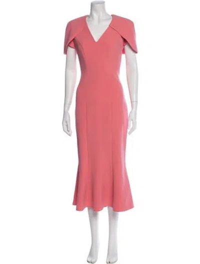 Pre-owned Safiyaa V-neck Midi Length Dress In Pink