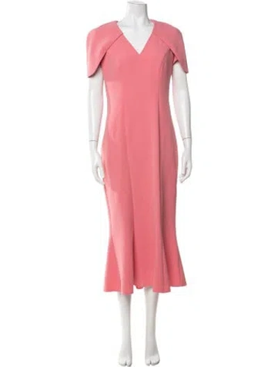 Pre-owned Safiyaa V-neck Midi Length Dress In Pink