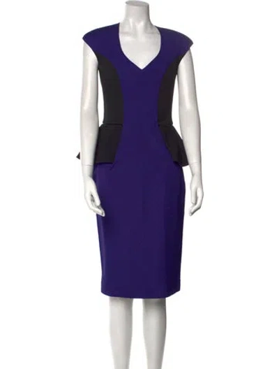 Pre-owned Safiyaa V-neck Midi Length Dress In Purple