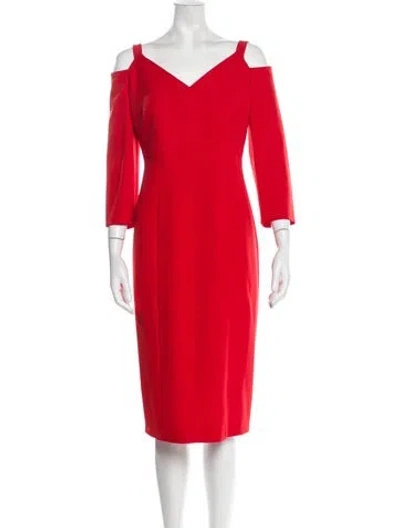 Pre-owned Safiyaa V-neck Midi Length Dress In Red