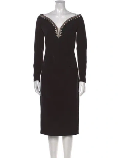 Pre-owned Safiyaa V-neck Midi Length Dress W/ Tags In Black