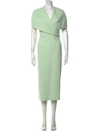 Pre-owned Safiyaa V-neck Midi Length Dress W/ Tags In Green