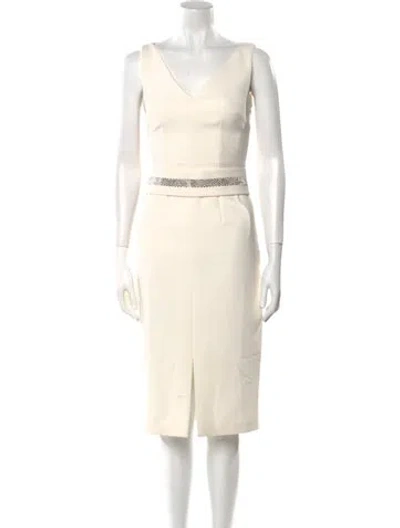 Pre-owned Safiyaa V-neck Midi Length Dress W/ Tags In Neutrals