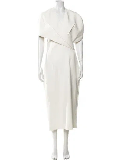 Pre-owned Safiyaa V-neck Midi Length Dress W/ Tags In Neutrals